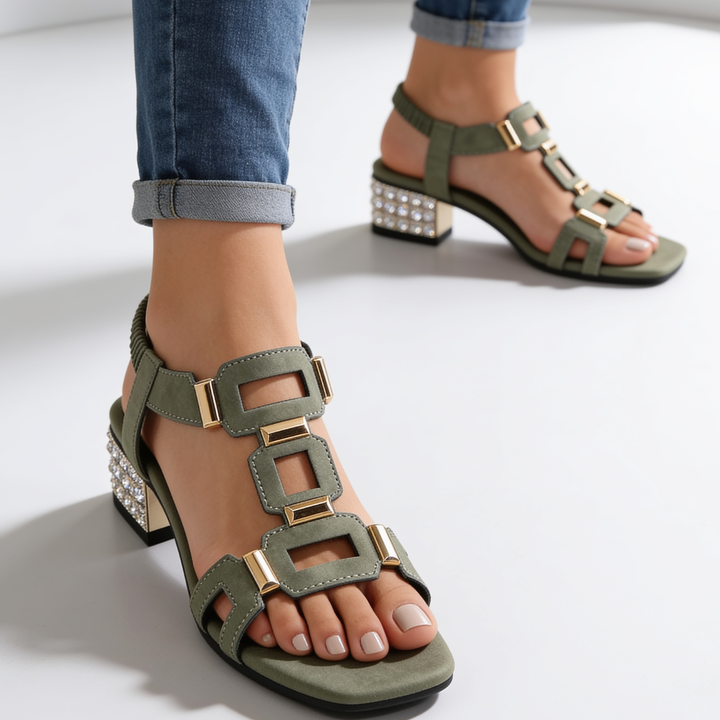 Marcella - kristallverzierte Slingback-Sandalen mit Blockabsatz