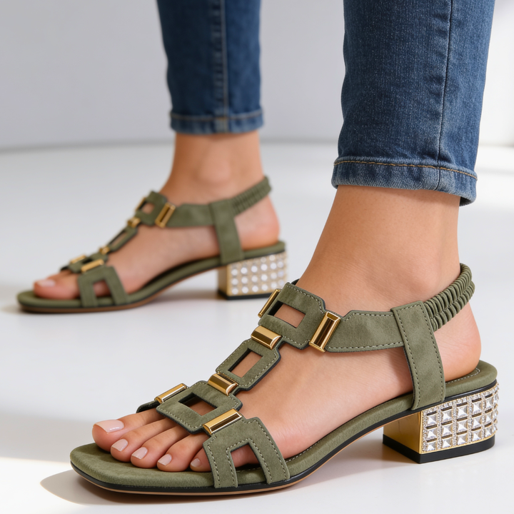 Marcella - kristallverzierte Slingback-Sandalen mit Blockabsatz