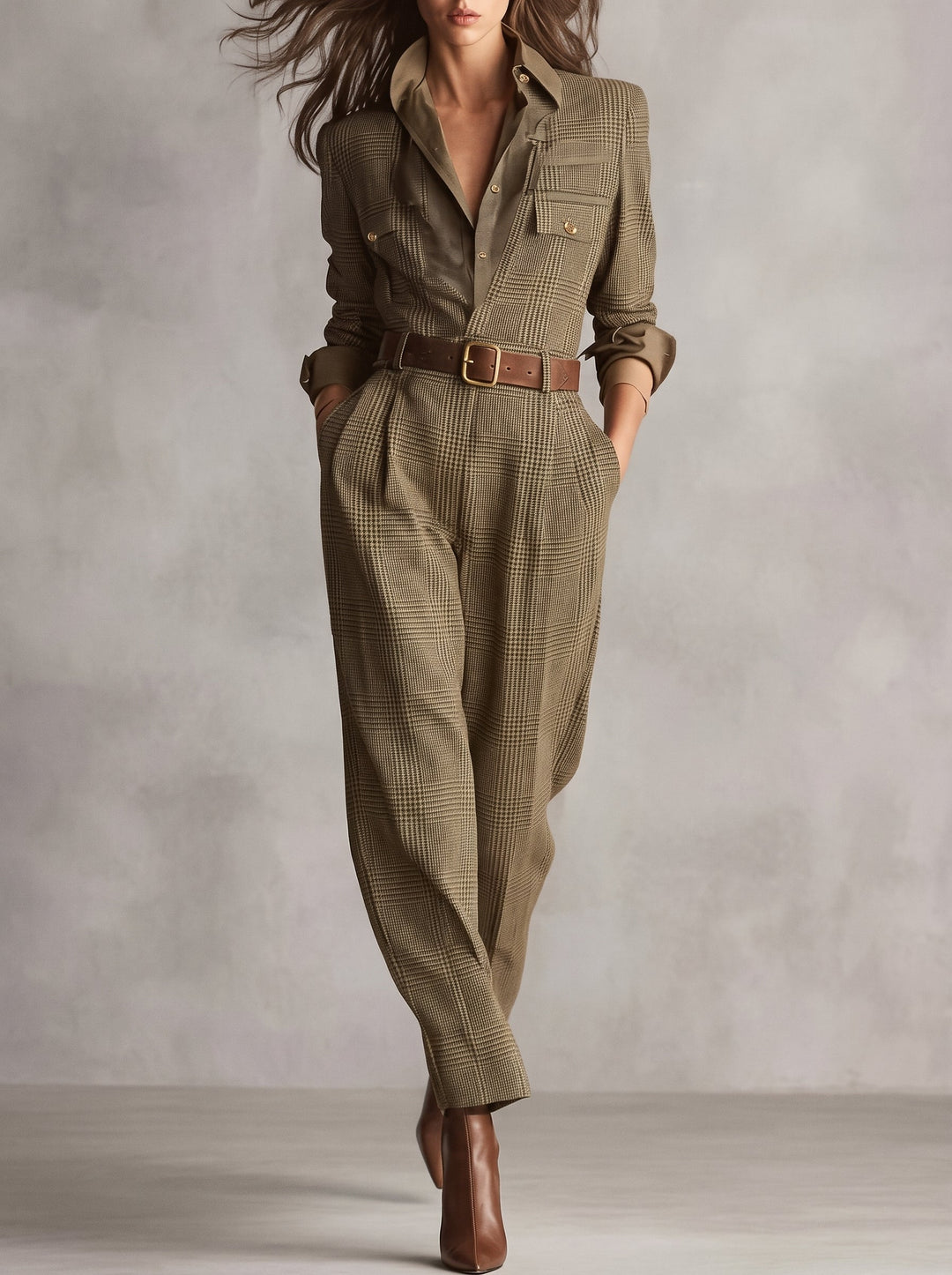 Eulie - Karierter Jumpsuit mit Gürtel