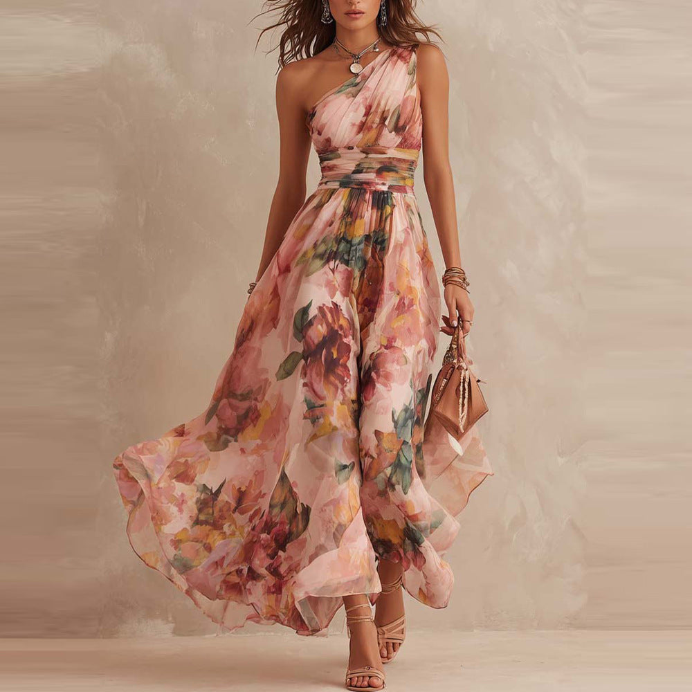 Alisa - Ätherisches One-Shoulder-Maxikleid mit Blumenmuster