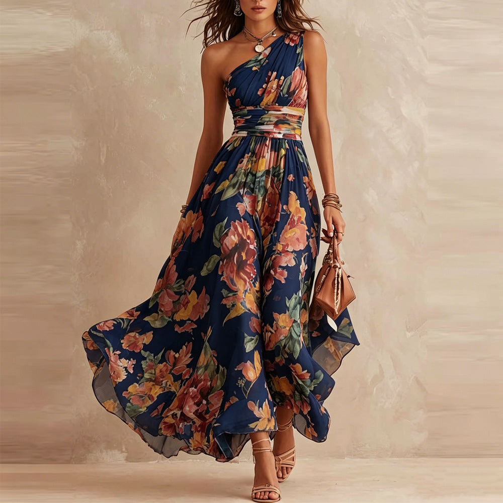 Alisa - Ätherisches One-Shoulder-Maxikleid mit Blumenmuster