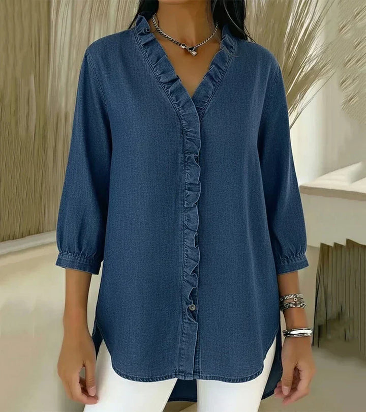 Grace – Weiche Bluse mit Rüschen und V-Ausschnitt