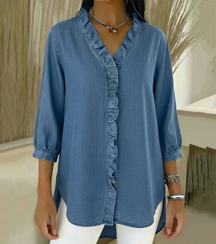 Aelyssa - Soft-Touch-Bluse mit Rüsche am V-Ausschnitt