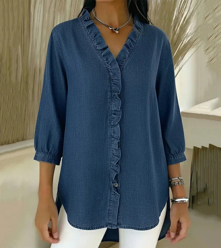 Aelyssa - Soft-Touch-Bluse mit Rüsche am V-Ausschnitt