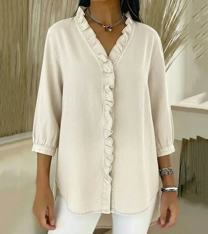 Grace – Weiche Bluse mit Rüschen und V-Ausschnitt