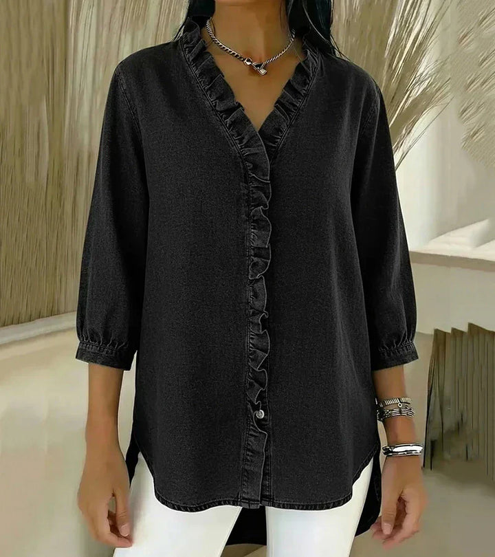 Grace – Weiche Bluse mit Rüschen und V-Ausschnitt
