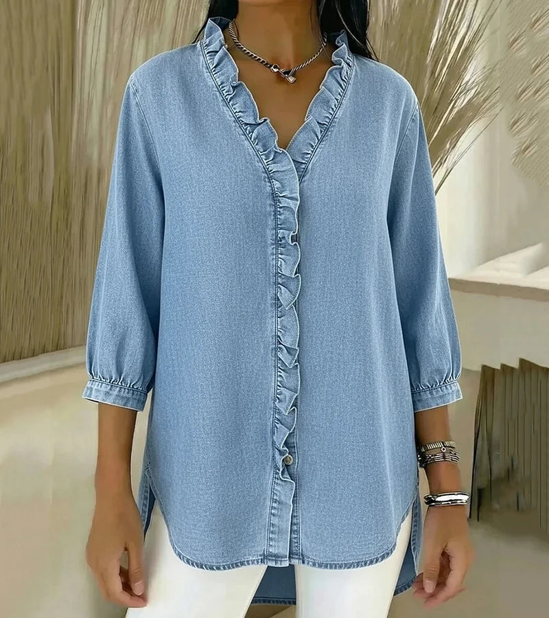 Grace – Weiche Bluse mit Rüschen und V-Ausschnitt