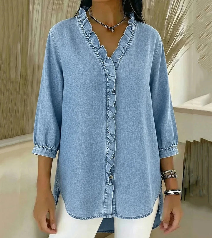 Grace – Weiche Bluse mit Rüschen und V-Ausschnitt