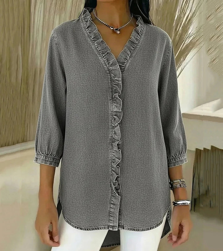 Aelyssa - Soft-Touch-Bluse mit Rüsche am V-Ausschnitt