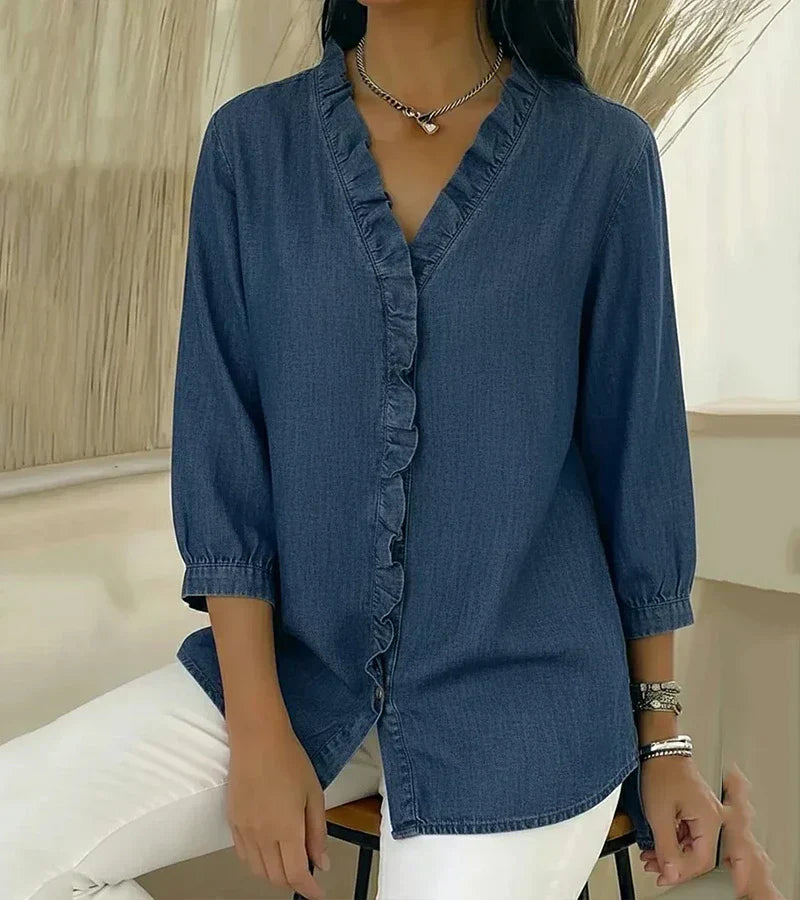 Grace – Weiche Bluse mit Rüschen und V-Ausschnitt
