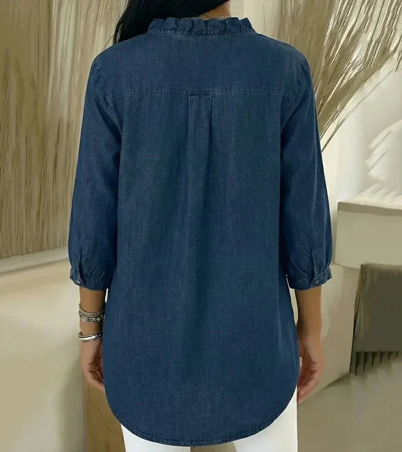 Grace – Weiche Bluse mit Rüschen und V-Ausschnitt