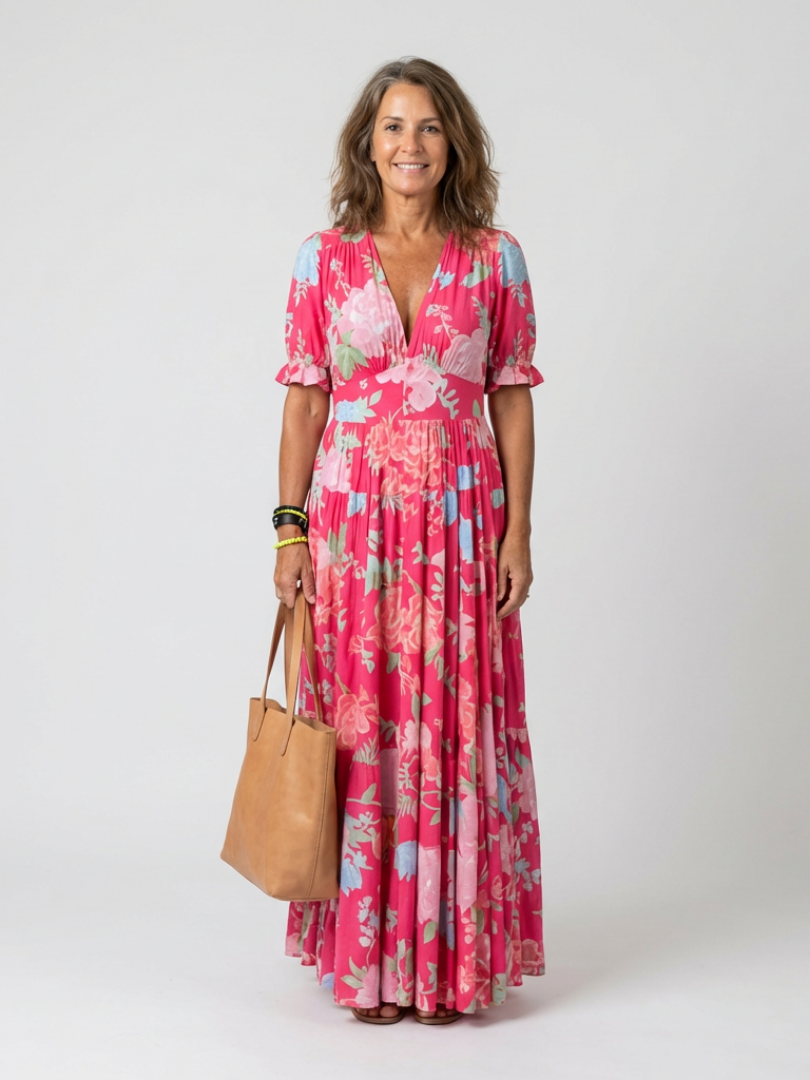 Adelisse - Florales Plissé-Maxikleid