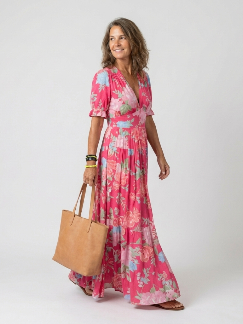 Adelisse - Florales Plissé-Maxikleid