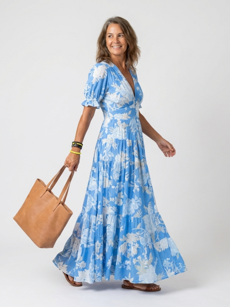 Adelisse - Florales Plissé-Maxikleid