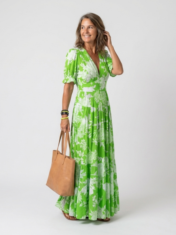 Adelisse - Florales Plissé-Maxikleid