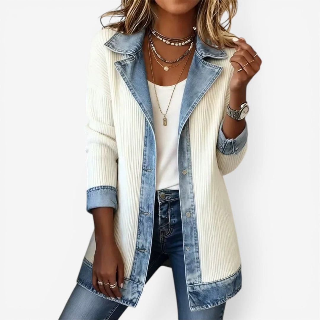 Juliette - Strickjacke mit Denim-Besatz und Rippstrick