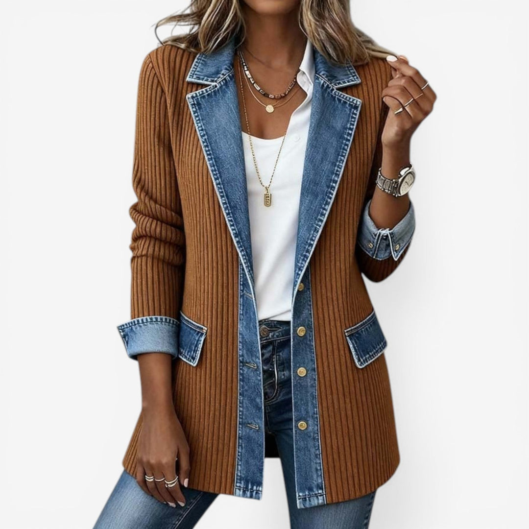 Juliette - Strickjacke mit Denim-Besatz und Rippstrick