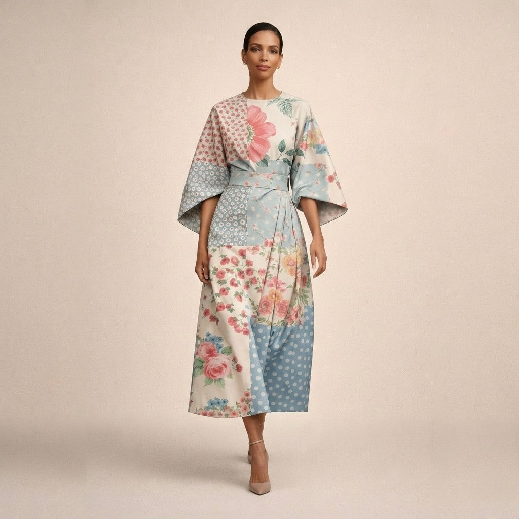 Evarin - Florales Soft-Touch-Midi-Kleid