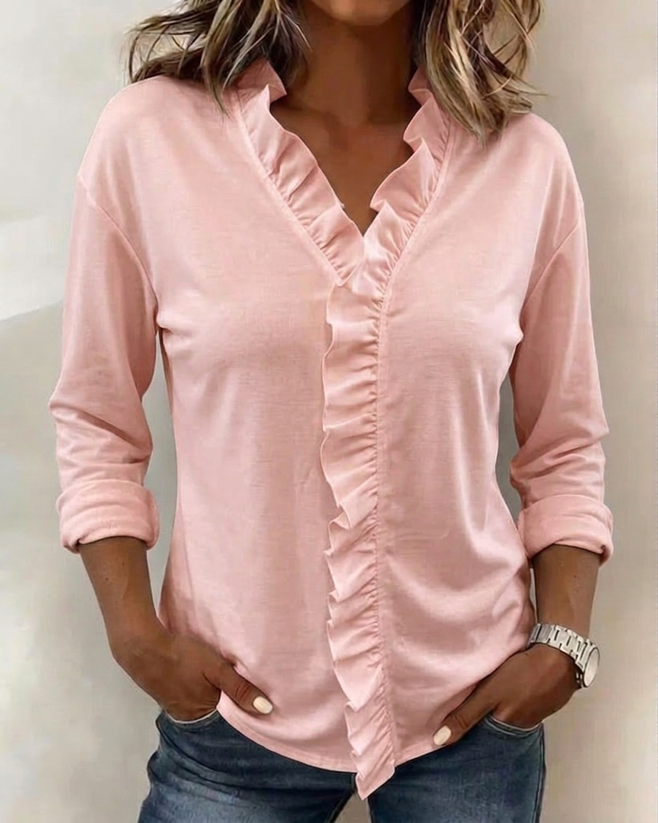 Maeryn - Premium Rüschen-Shirt mit V-Ausschnitt