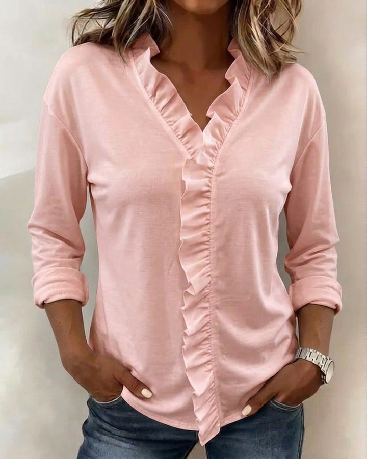 Maeryn - Premium Rüschen-Shirt mit V-Ausschnitt