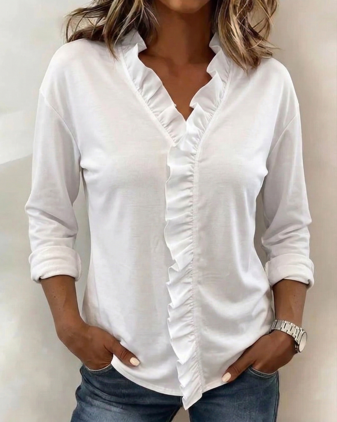 Maeryn - Premium Rüschen-Shirt mit V-Ausschnitt