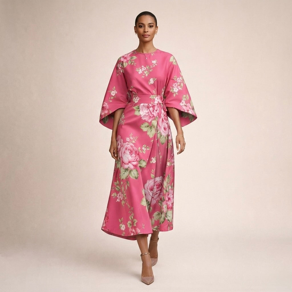 Evarin - Florales Soft-Touch-Midi-Kleid