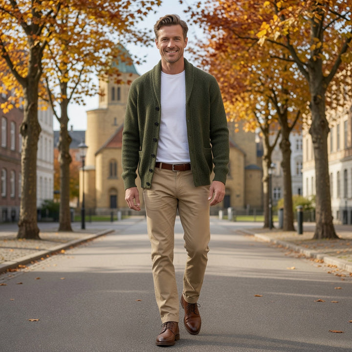 Bevan - Strukturierte Strickjacke mit Schalkragen