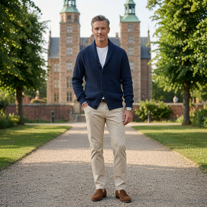 Bevan - Strukturierte Strickjacke mit Schalkragen
