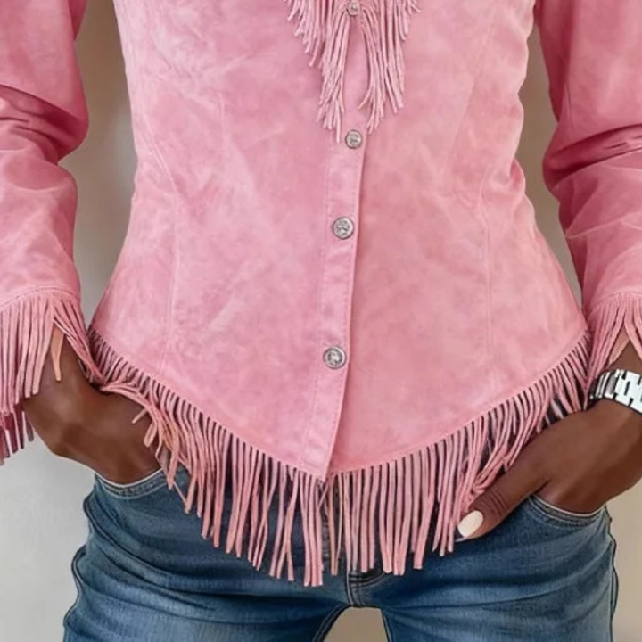 Zanea - Bluse mit Fransendetails und Knopfleiste in Soft-Touch-Qualität