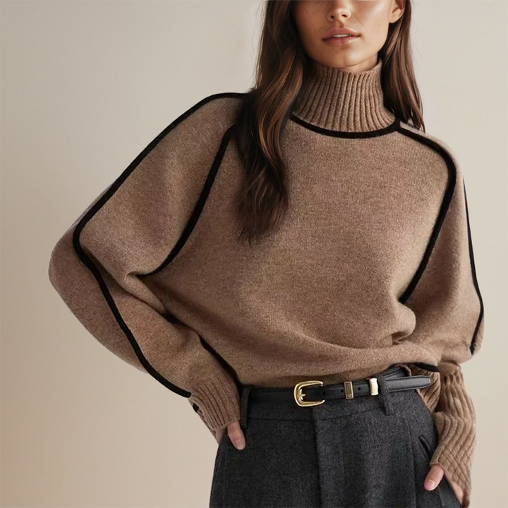 Flora - Legerer Pullover mit Kontrastbesatz