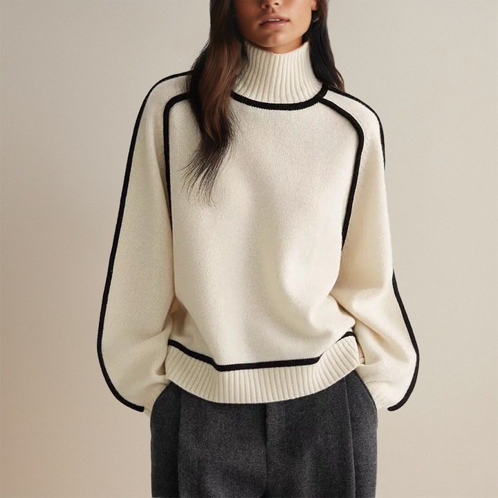 Flora - Legerer Pullover mit Kontrastbesatz