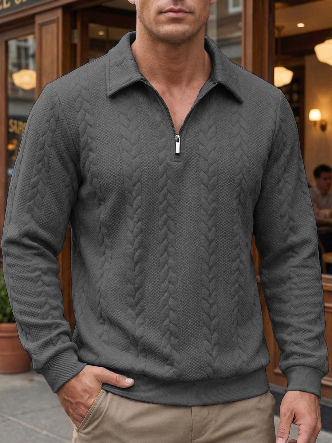 Ethan - Texturiertes Poloshirt mit 1/4-Reißverschluss