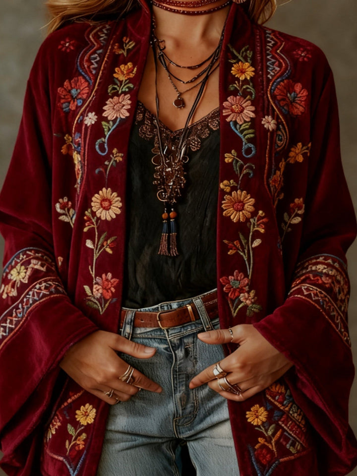 Eudocia - Bestickter Boho-Kimono-Cardigan
