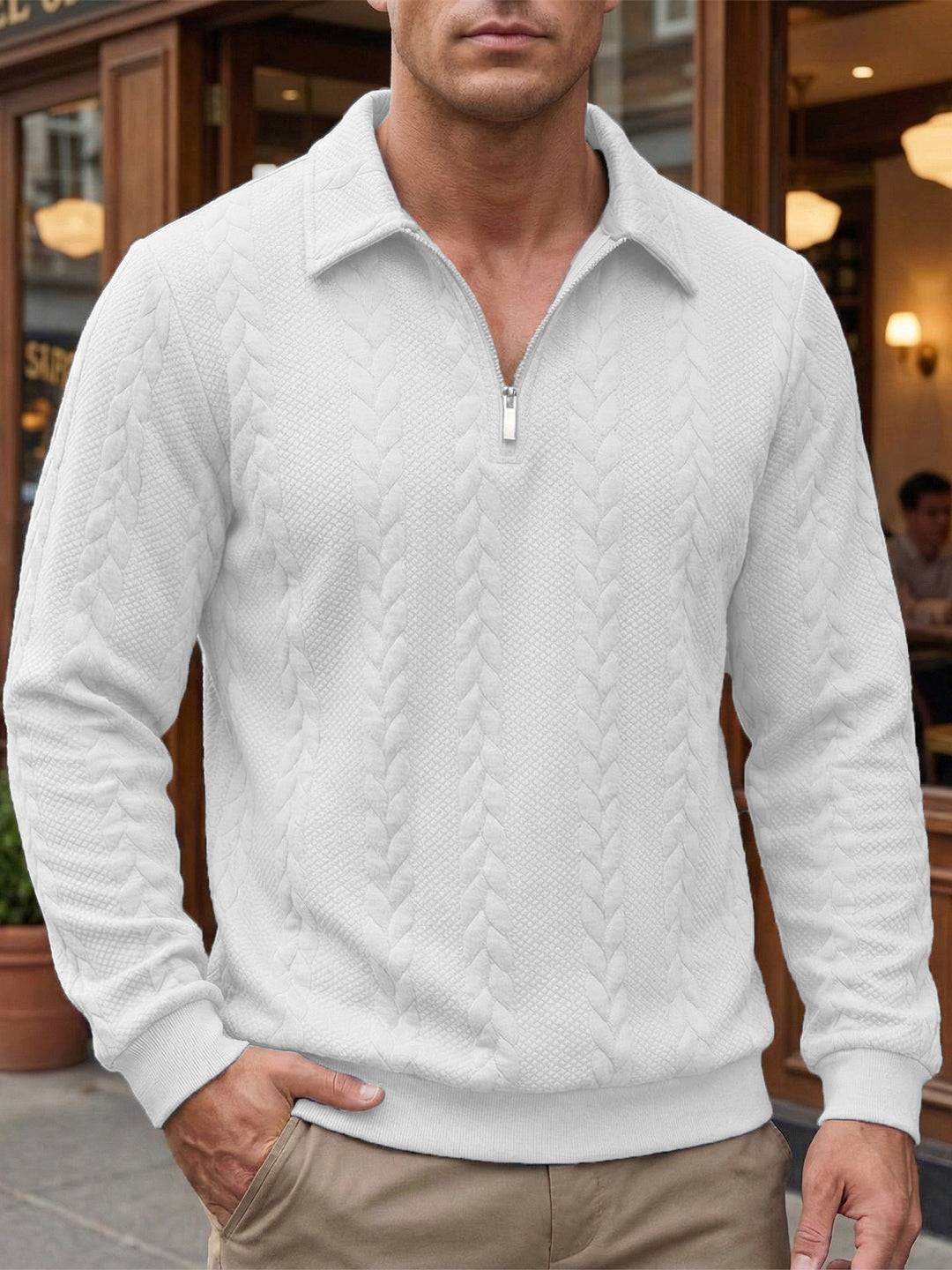 Ethan - Texturiertes Poloshirt mit 1/4-Reißverschluss