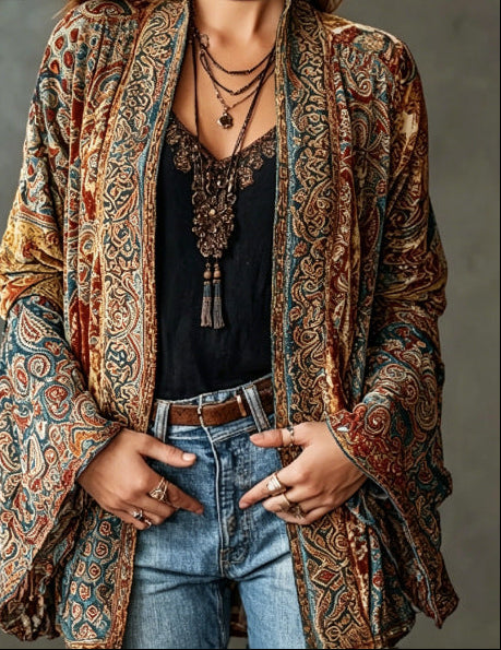 Eudocia - Bestickter Boho-Kimono-Cardigan