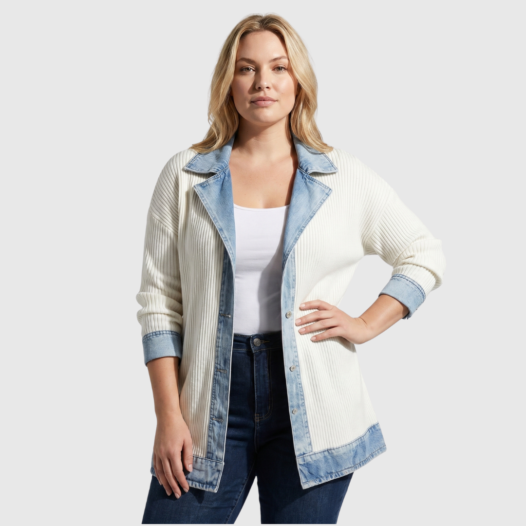Juliette - Strickjacke mit Denim-Besatz und Rippstrick