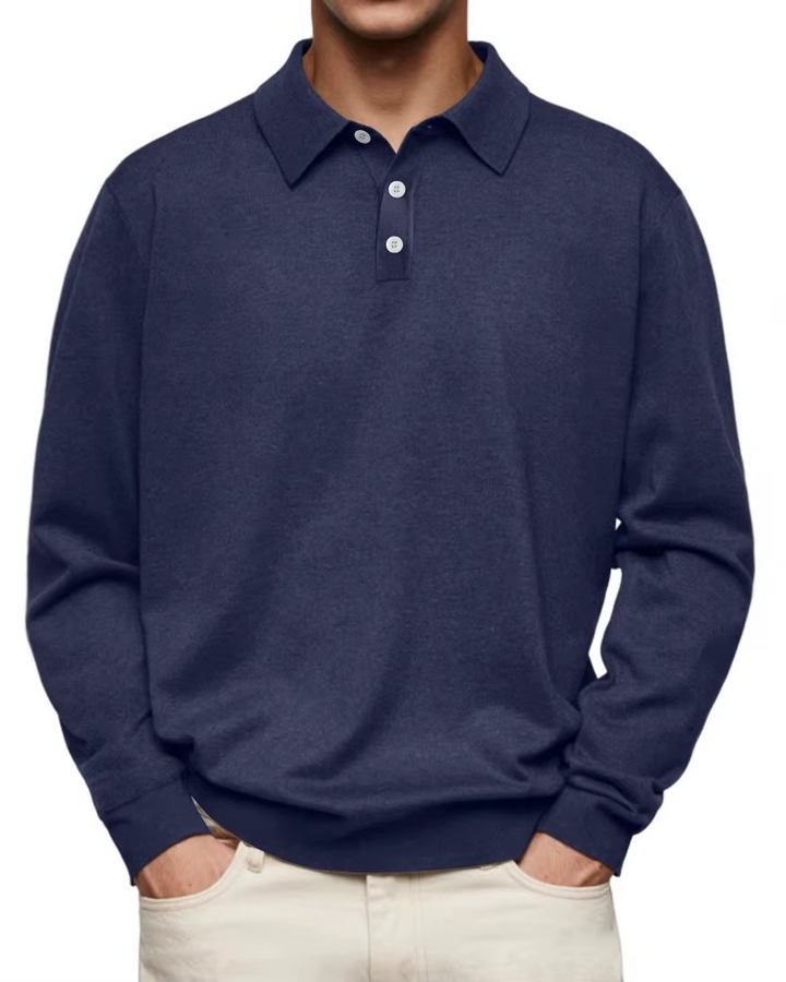 Olivier - Langärmliges Polo mit gemustertem Kragen