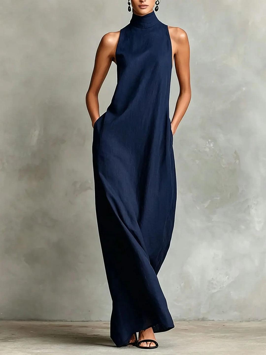 Orietta - Ärmelloses Maxikleid mit hohem Kragen