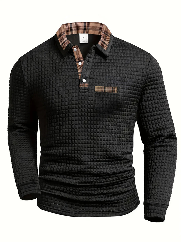 Arlen - Kariertes Langarm-Poloshirt mit Soft-Touch-Finish