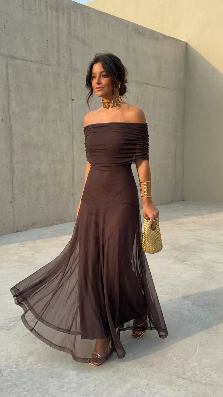 Zailyre - Schulterfreies Soft-Touch-Kleid