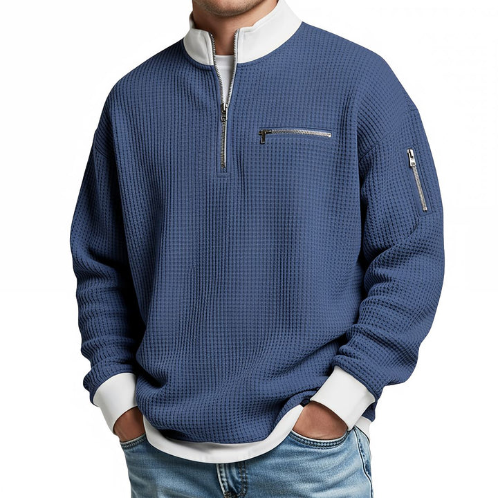 Brice - Strukturiertes Waffelstrick-Sweatshirt mit 1/4-Reißverschluss