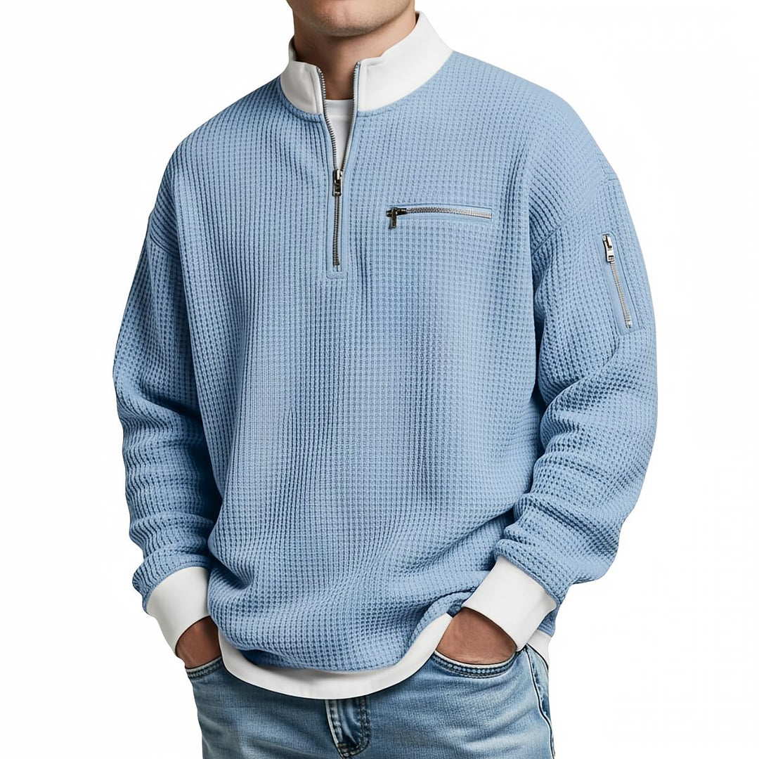 Brice - Strukturiertes Waffelstrick-Sweatshirt mit 1/4-Reißverschluss