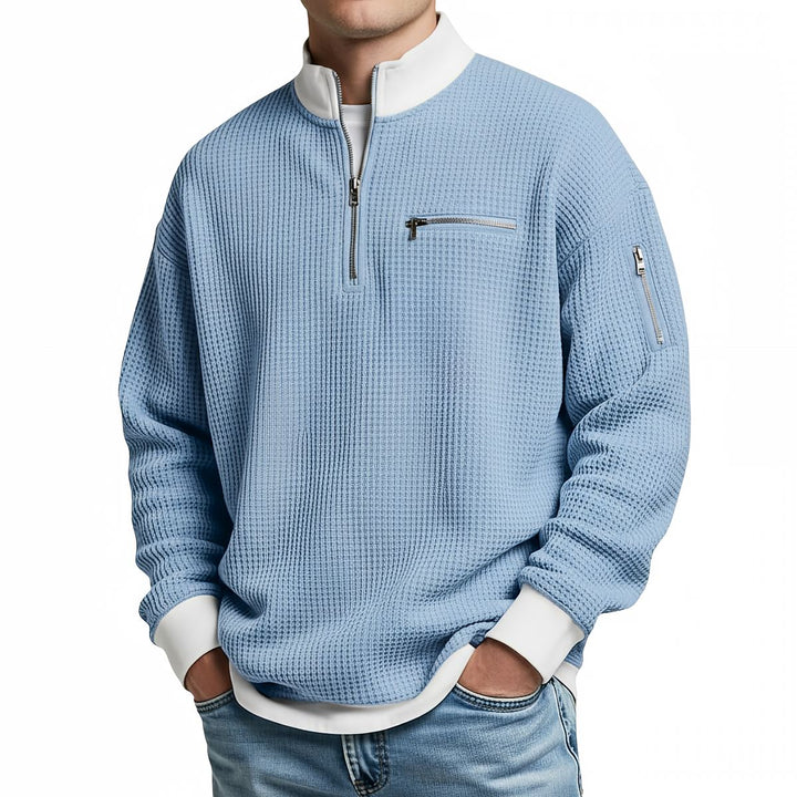 Brice - Strukturiertes Waffelstrick-Sweatshirt mit 1/4-Reißverschluss