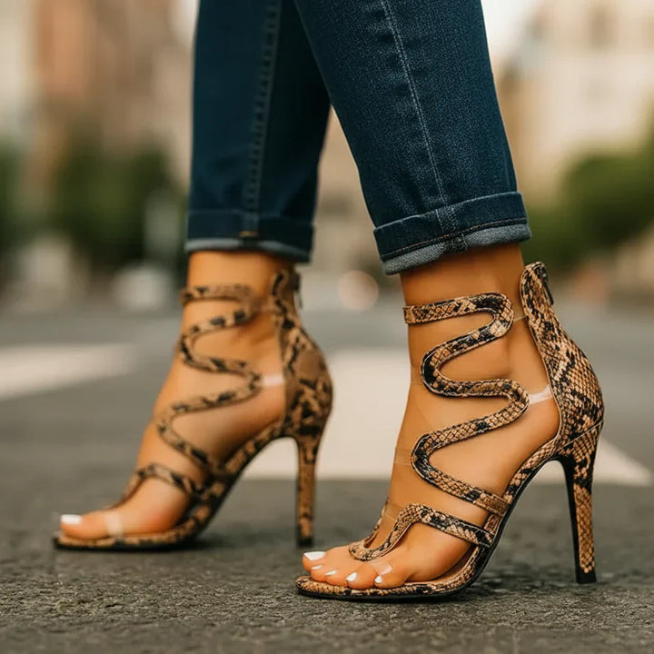 Naliera - Strukturierte Wickel-Stiletto-Sandalen