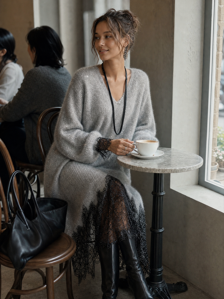 Jiska - Midikleid mit Spitzenabschluss