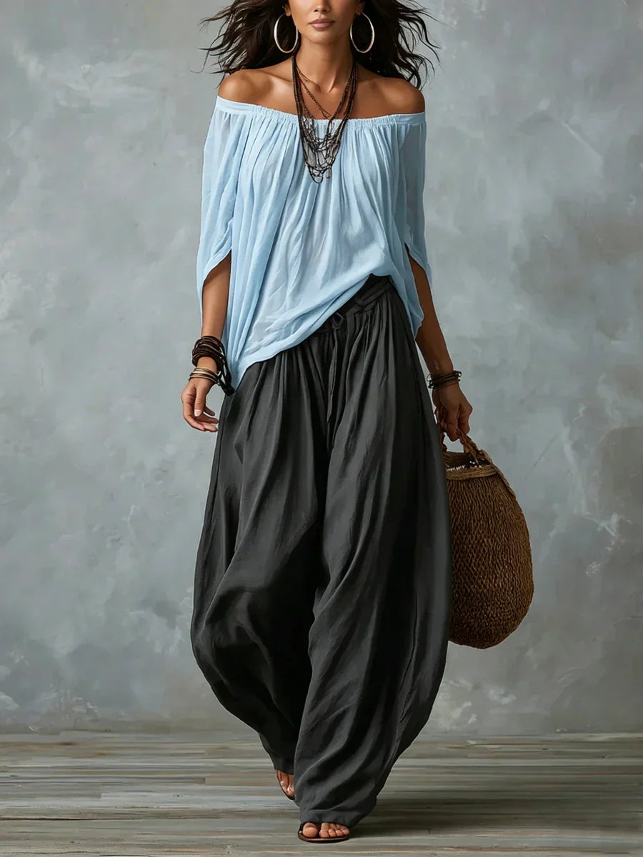 Ottavia - Set aus schulterfreiem Boho-Top und Haremshose