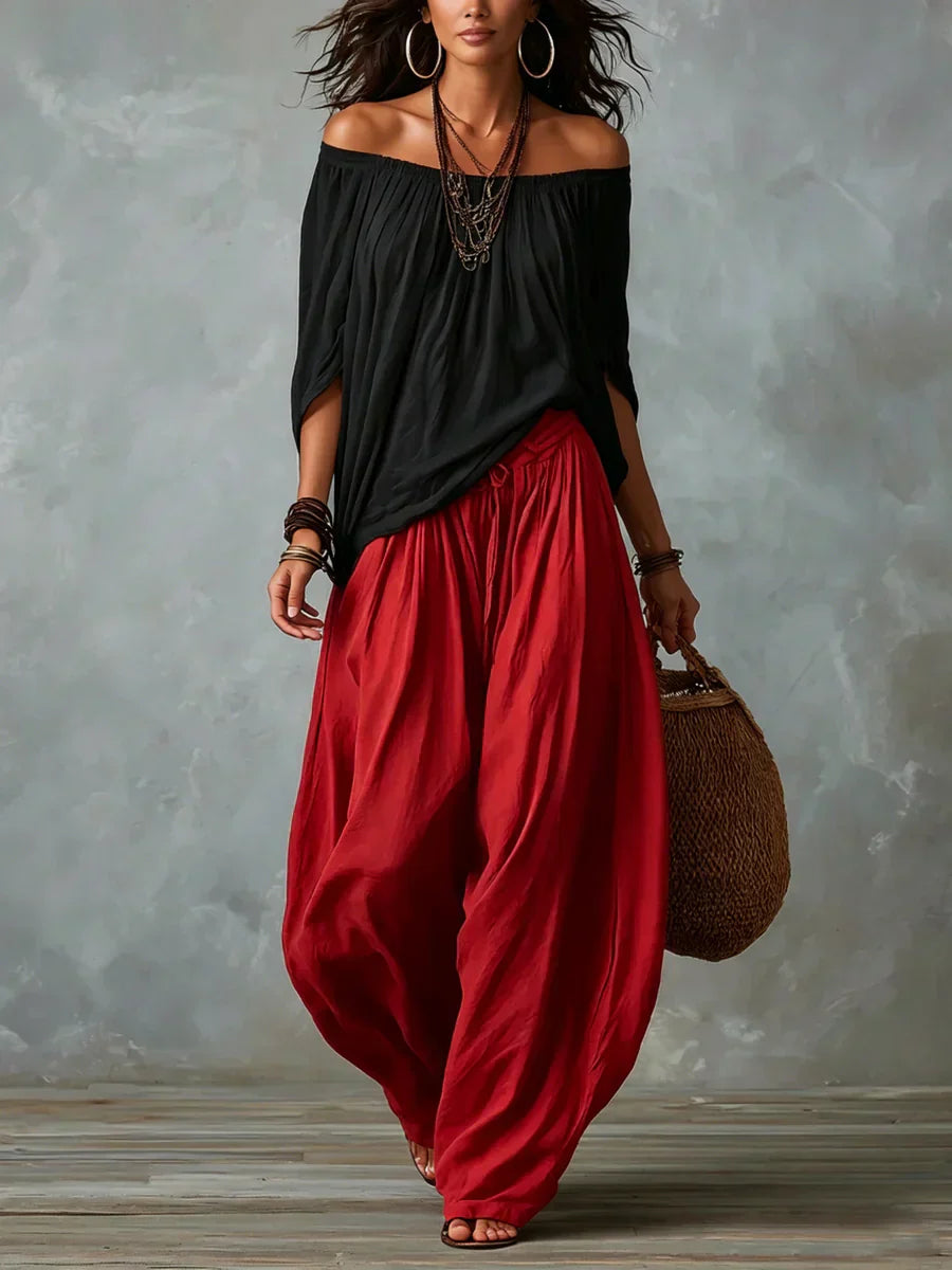 Ottavia - Set aus schulterfreiem Boho-Top und Haremshose