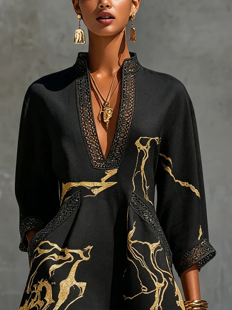 Sidonia - Luxuriöses A-Linien-Kleid mit Marmorprint