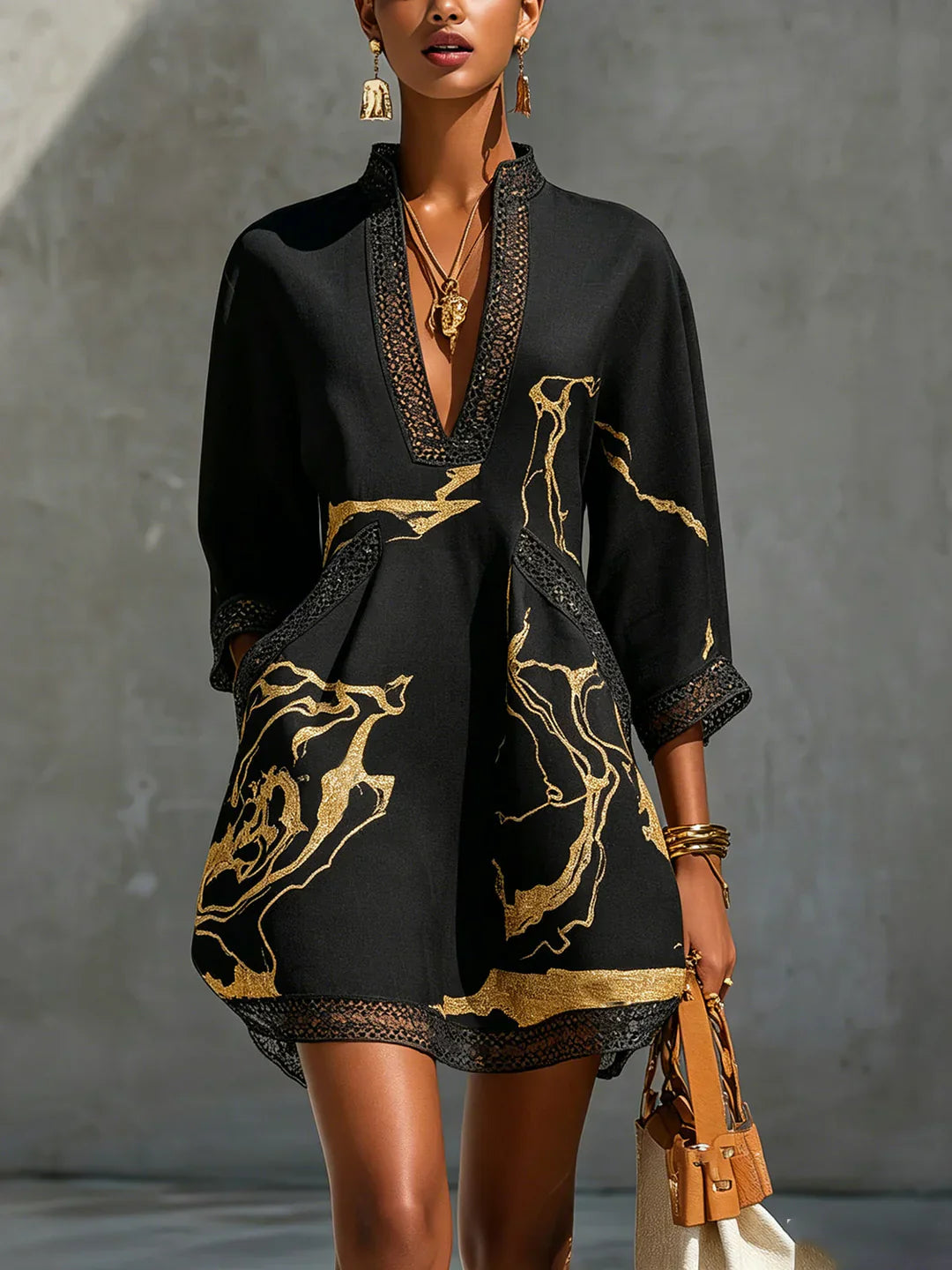 Sidonia - Luxuriöses A-Linien-Kleid mit Marmorprint