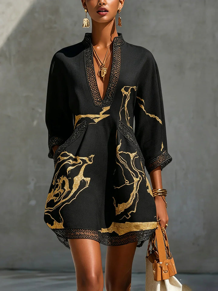 Emmerly - Luxuriöses A-Linien-Kleid mit Marmor-Print